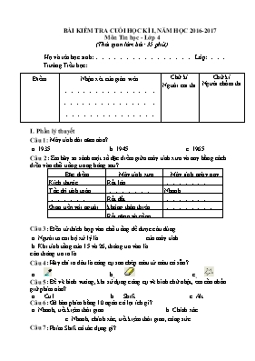 Đề và đáp án kiểm tra cuối học kì I Tin học lớp 4 - Năm học 2016-2017